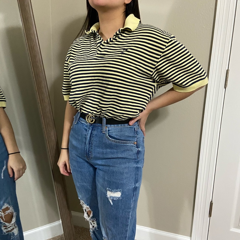 Ashworth white and yellow striped polo